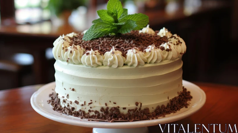 AI ART Exquisite Cake with White Frosting and Mint Leaves
