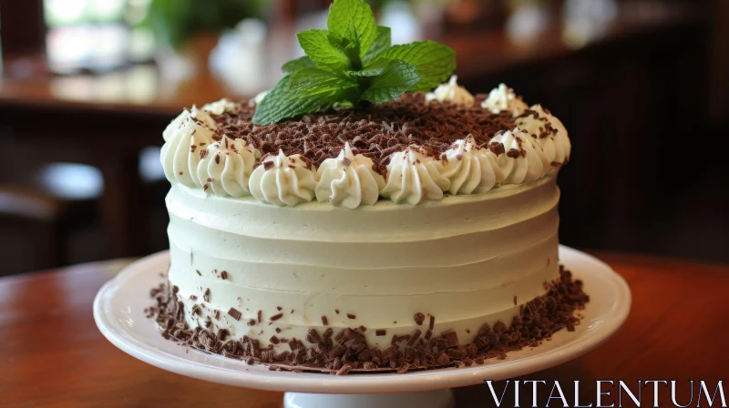 Exquisite Cake with White Frosting and Mint Leaves