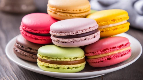 Exquisite Multicolored Macarons on Plate