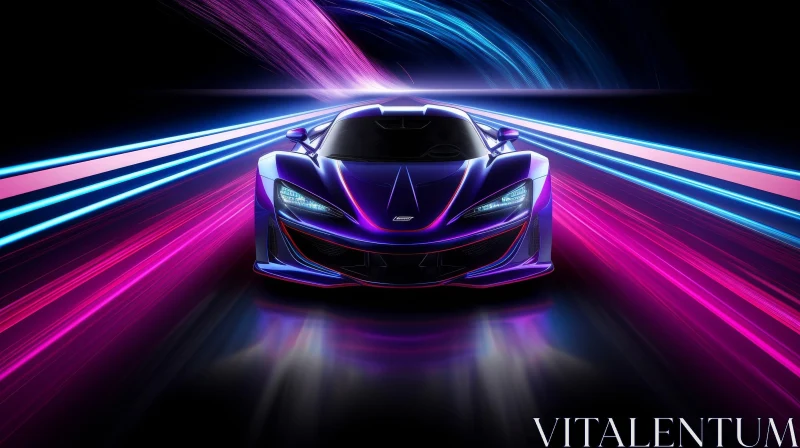 Futuristic Purple Sports Car Night Drive Artwork AI Image