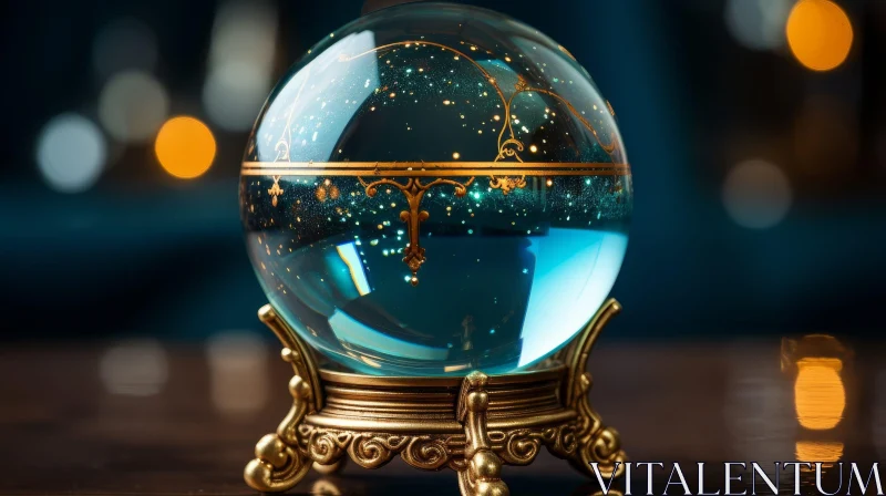 Golden Stand Crystal Ball 3D Rendering AI Image