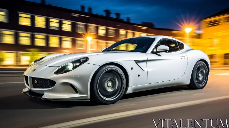 AI ART Luxury White Sports Car Night City Drive