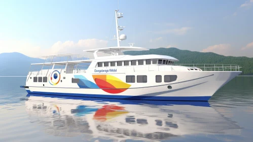 Modern Passenger Ship Sailing in Scenic Landscape