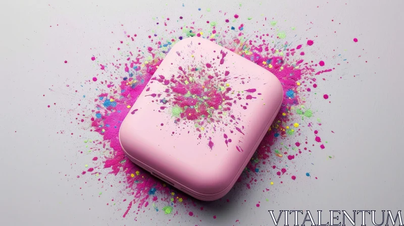 Pink Wireless Earphones with Vibrant Colorful Paint Powder AI Image