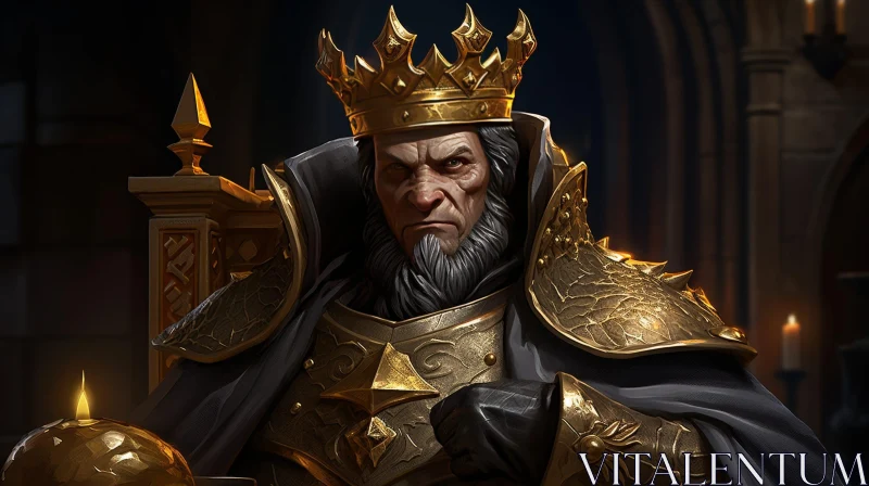 Royal Portrait: King in Golden Crown and Armor AI Image