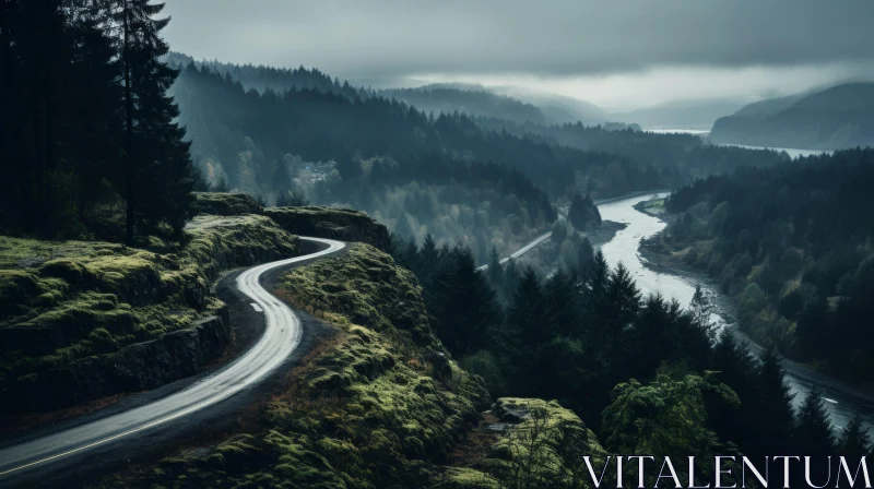 Serene Forest Landscape: Winding Road & River View