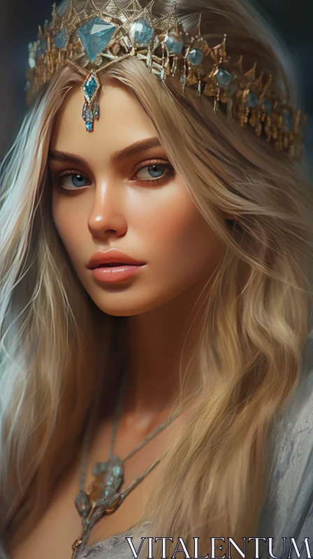 Serious Young Woman Portrait with Golden Crown