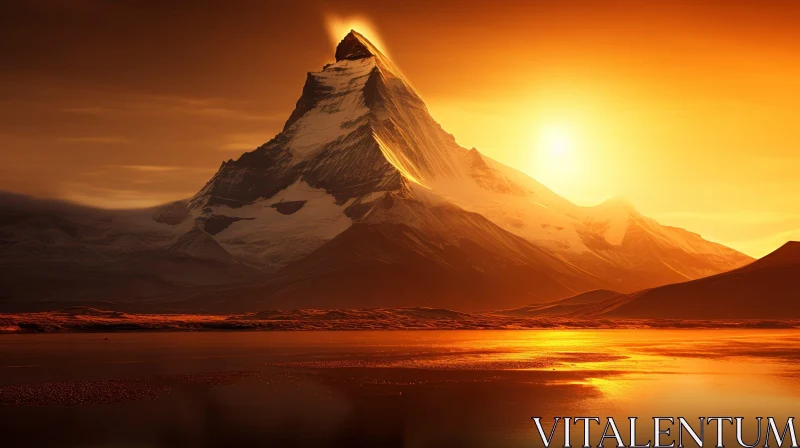 Spectacular Mountain Sunset Reflection AI Image