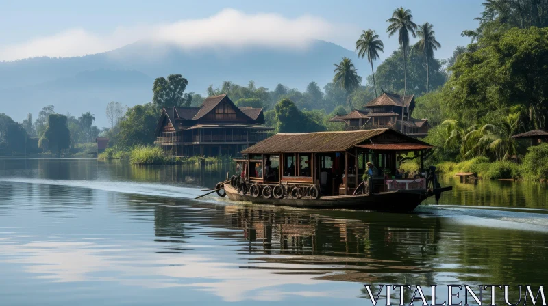Tranquil River Landscape in Tropical Jungle AI Image