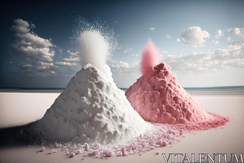 White and Pink Powder at Sea: A Striking Landscape of Effervescent Compositions AI Image