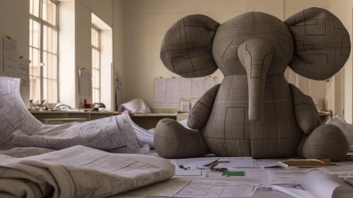 Captivating Modern Office Interior with Elephant Soft Toy