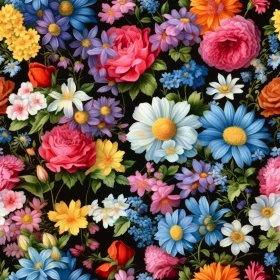 Colorful Floral Pattern on Black Background
