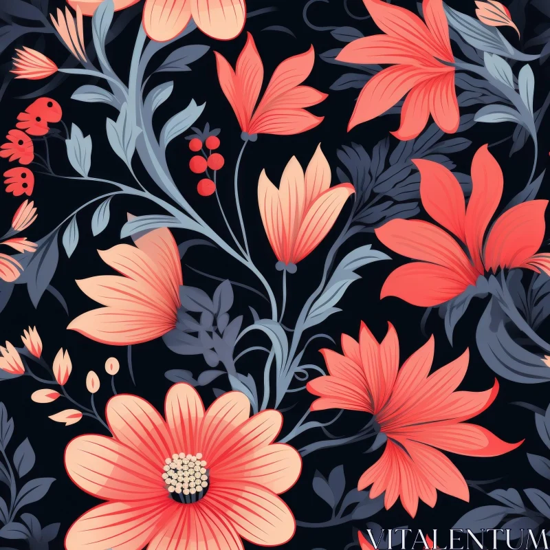 Dark Blue Floral Pattern | Seamless Design AI Image