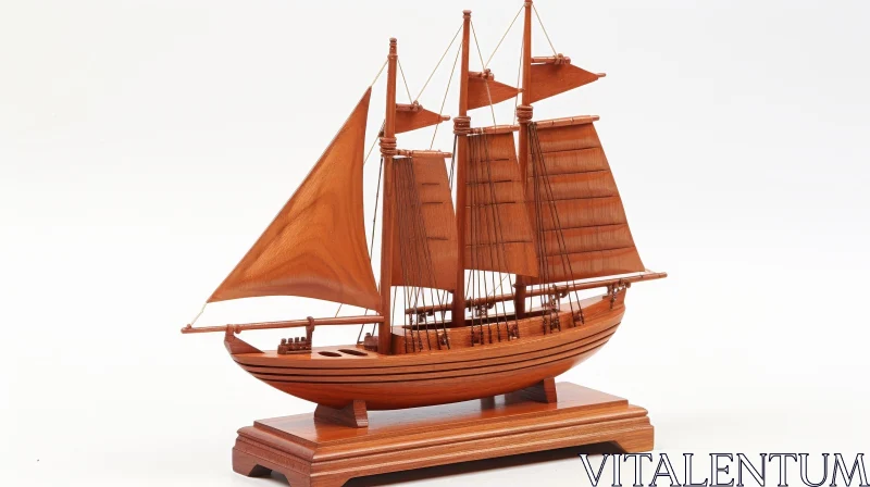 Detailed Wooden Model of Traditional Sailing Ship AI Image