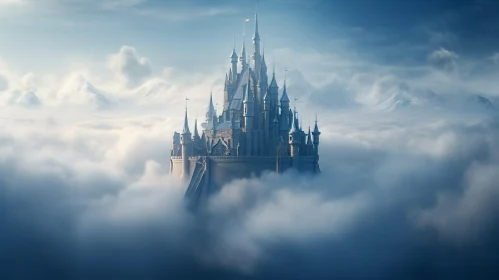 Enchanted Fairytale Castle Amidst Mountains and Clouds
