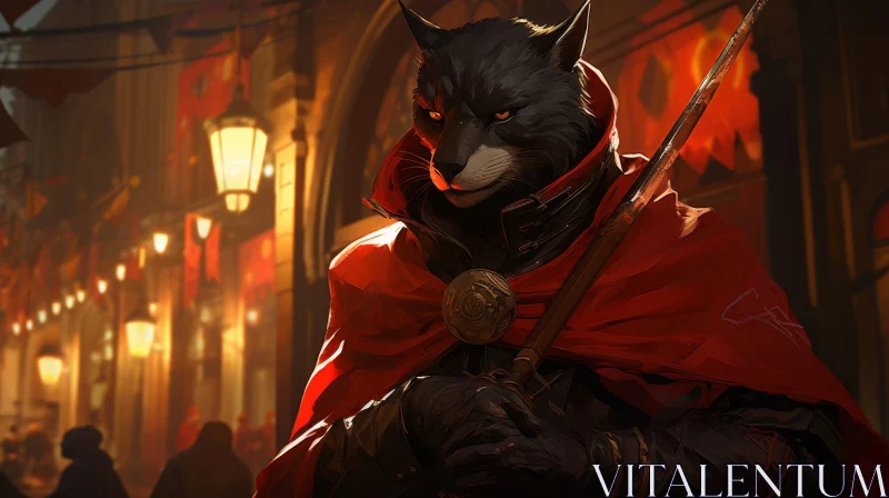Enigmatic Black Cat in Medieval Setting AI Image