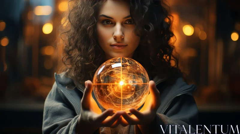 Enigmatic Woman with Glowing Crystal Ball AI Image