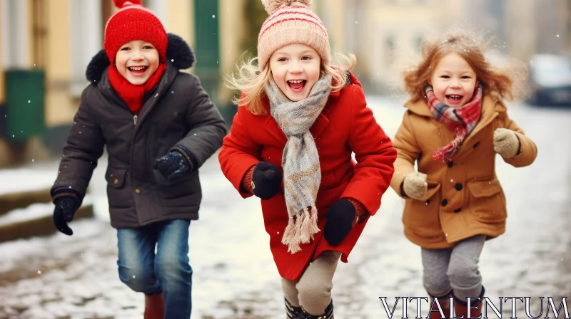 Excited Children Playing in Snow AI Image