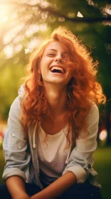Laughing Red-Haired Girl in Park