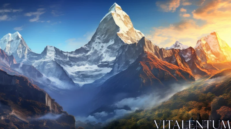 Majestic Snow-Capped Mountain Landscape AI Image