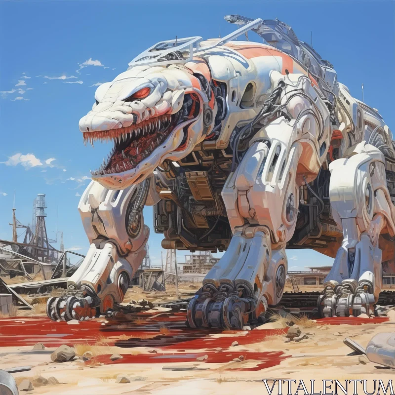 Mecha Monster in Crimson and White - Futuristic Realism Art AI Image