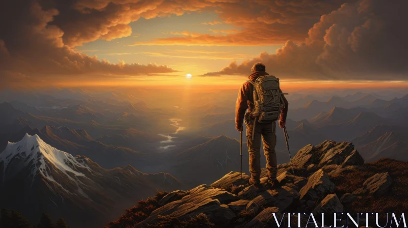 Mountain Range Sunset Serenity AI Image