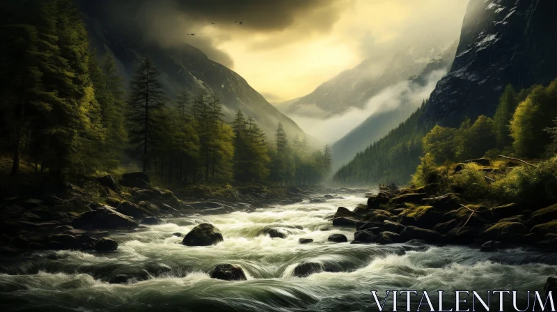 AI ART Mountain Valley River Landscape