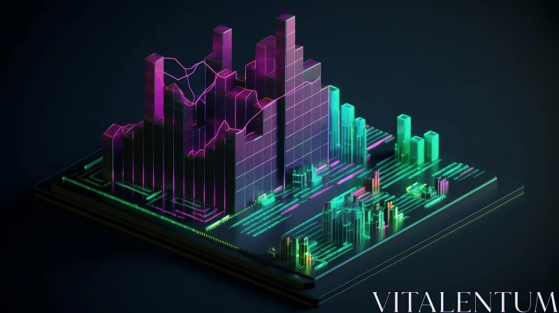 AI ART Neon City 3D Illustration - Futuristic Skyscrapers in Isometric View