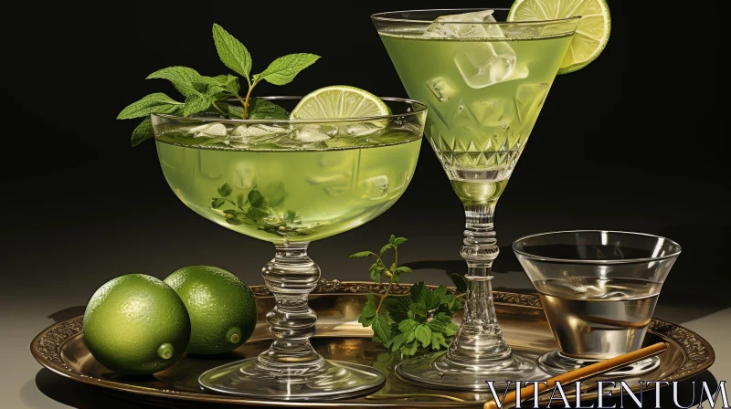 AI ART Refreshing Green Cocktail with Lime and Mint