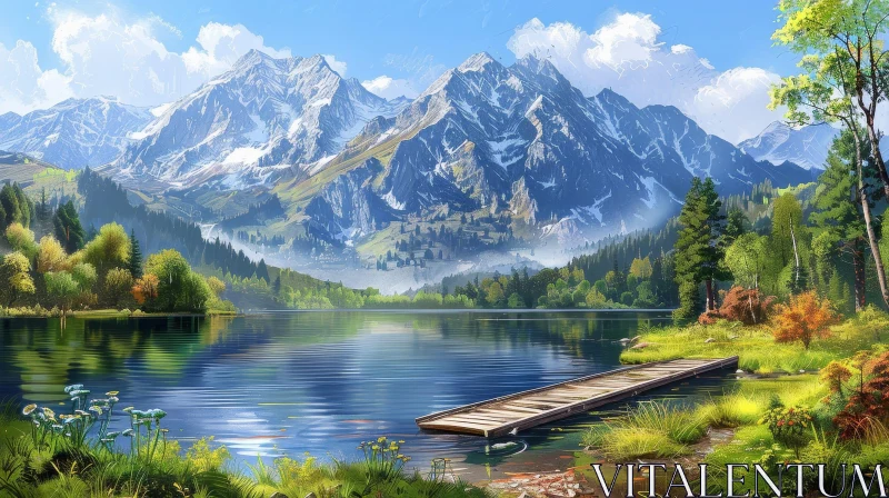 AI ART Serene Mountain Lake Landscape - Tranquil Nature Scene