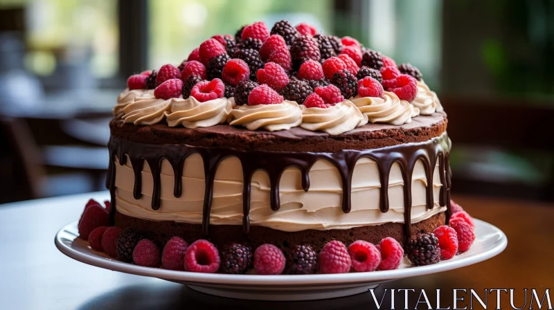 Sumptuous Cake with Berries - Delicious Dessert Photography AI Image