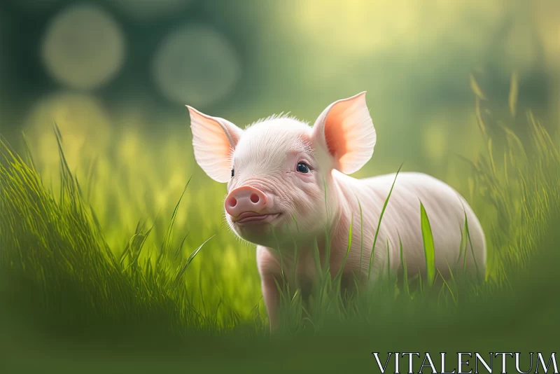 Surreal Pig in Grass - Cute and Eye-Catching Image AI Image