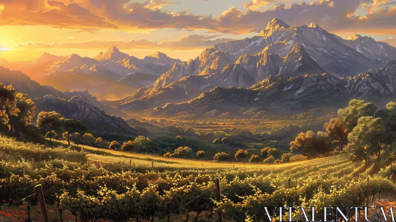 Tranquil Valley Landscape with Yellow Flowers AI Image