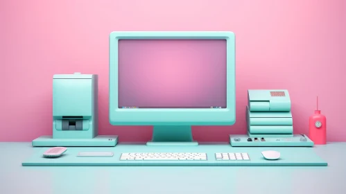 Vintage Desktop Computer on Pink Background