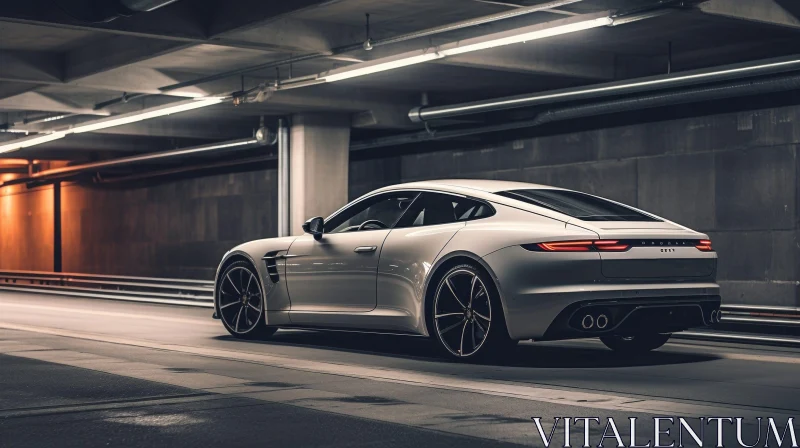 White Porsche 911 Carrera 4S Night Shot in Underground Parking Garage AI Image
