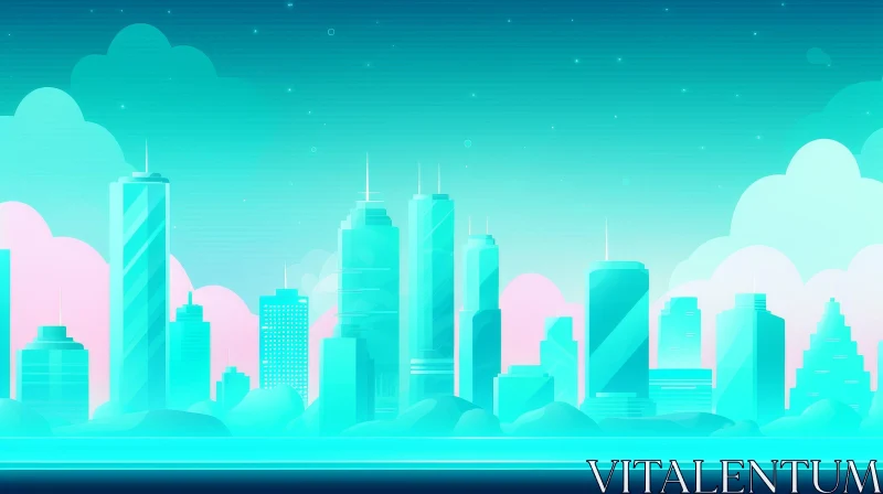 Blue and Green Futuristic Cityscape Illustration AI Image