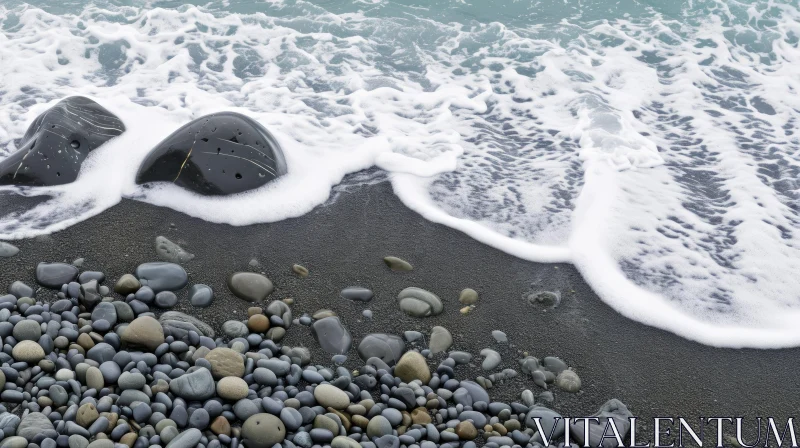 AI ART Captivating View of a Black Rocky Beach | Tranquil and Serene