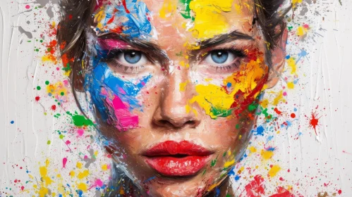 Colorful Paint Splatter Portrait of a Young Woman