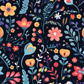 Dark Blue Floral Pattern - Colorful Design for Fabric & Wallpaper