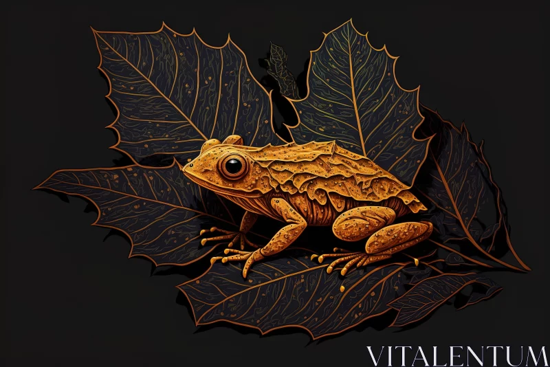 Detailed Frog Illustration on Leaf | Golden Age Style AI Image