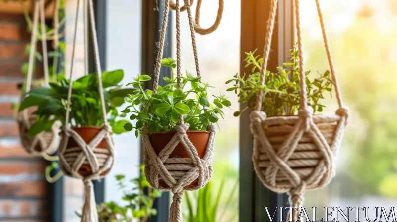 Elegant Hanging Plant Pots with Green Plants in an Interior Setting AI Image