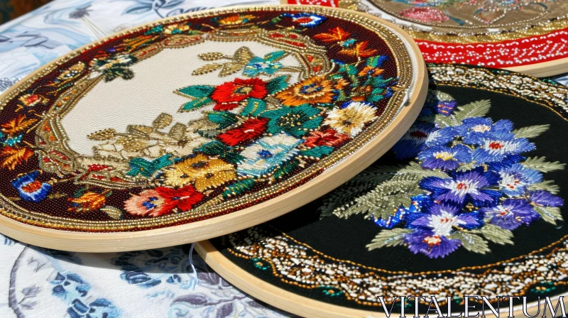 Exquisite Handmade Embroidered Panels | Colorful Beads and Sequins AI Image