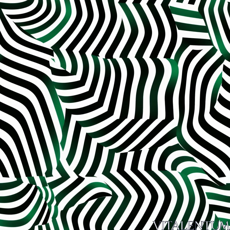 Green and Black Curved Stripes Seamless Pattern AI Image