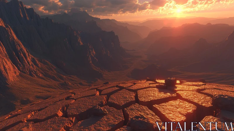 Majestic Canyon Landscape | Rocky Plateau, Mountains, Sunset AI Image
