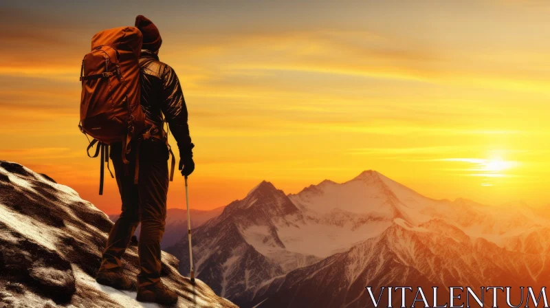 Man on Mountaintop at Sunset AI Image