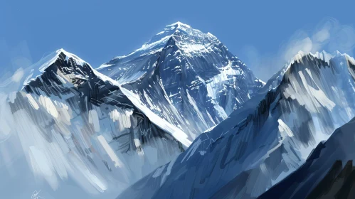 Mount Everest Digital Painting - Majestic Himalayan Landscape