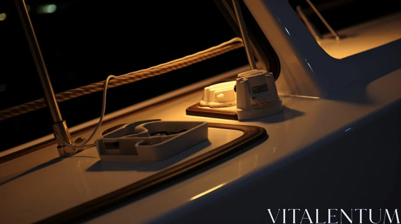Night View of Yacht Deck - Illuminated Wooden Setting AI Image