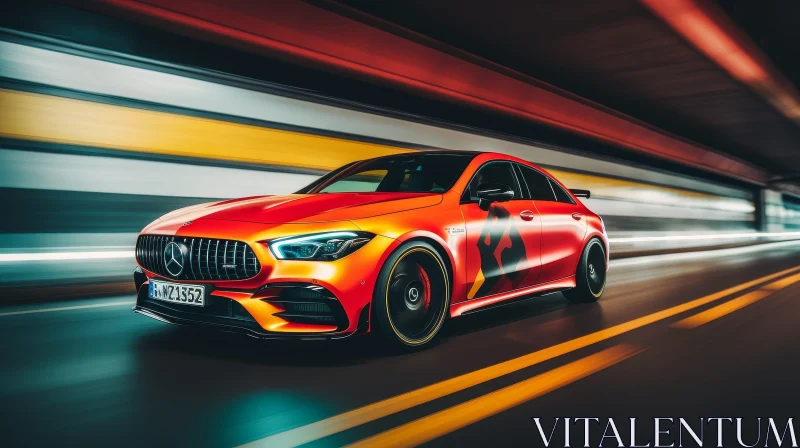 AI ART Red Mercedes-Benz CLA 45 AMG+ Driving in Tunnel