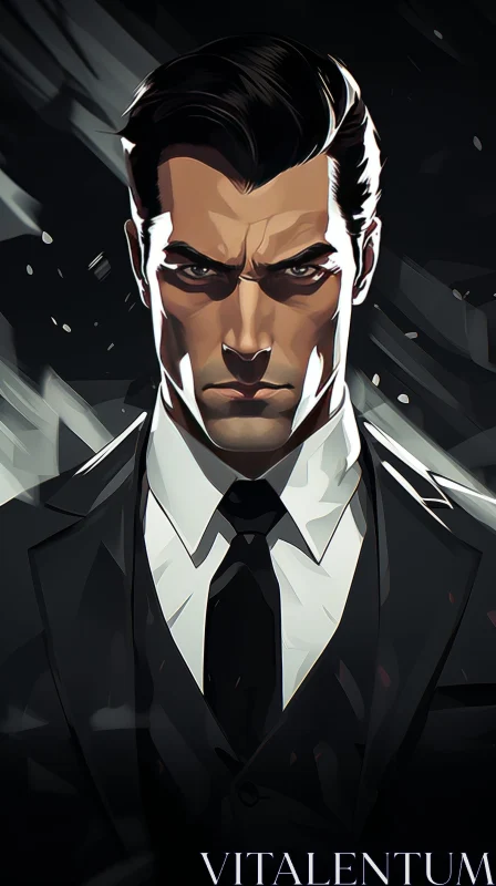 Serious Man in Suit Digital Painting AI Image