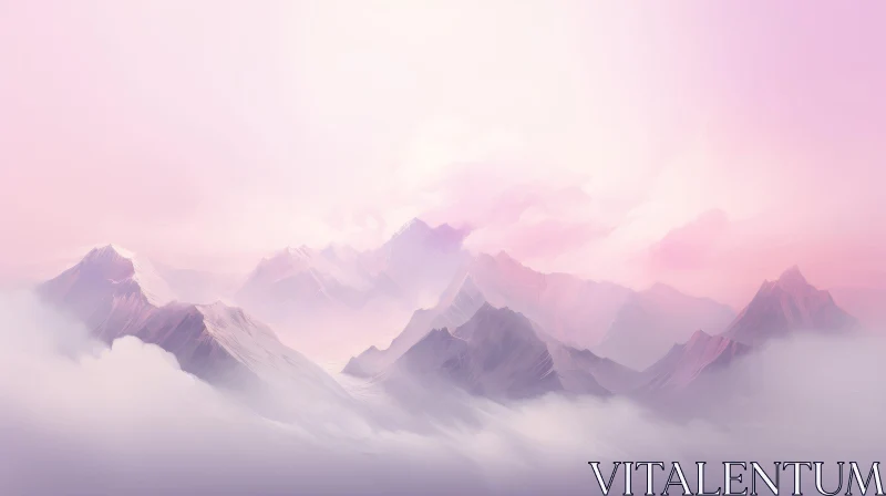 AI ART Snow-Covered Mountains at Sunset - Peaceful Landscape